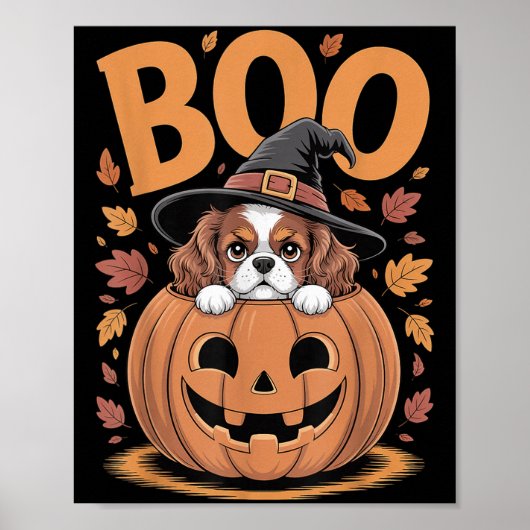 Pumpkin Halloween Cavalier King Charles Spaniel Poster (Vorne)