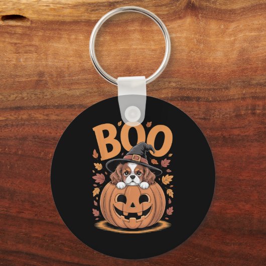 Pumpkin Halloween Cavalier King Charles Spaniel Schlüsselanhänger (Vorderseite)