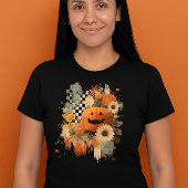 Pumpkin Halloween Checkered Board Retro Tri-Blend Shirt