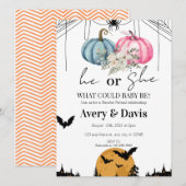 Pumpkin Halloween Gender Reveal Einladung (Vorne/Hinten)