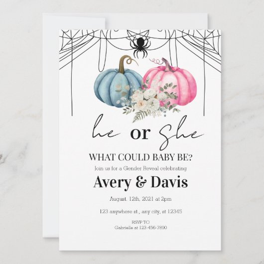 Pumpkin Halloween Gender Reveitation Einladung (Vorderseite)