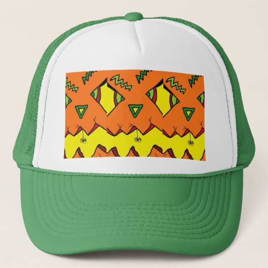 Pumpkin Halloween Jack-O-Lantern & Spider Hat Truckerkappe (Vorderseite)