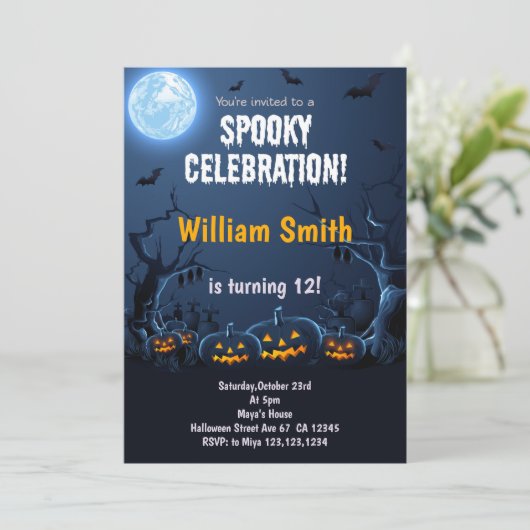 Pumpkin Halloween Kindergeburtstag Party Einladung (Stehend Vorderseite)