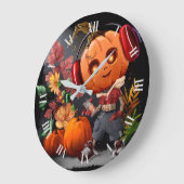 Pumpkin Halloween Musikfreund Große Wanduhr (Winkel)