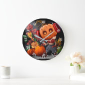 Pumpkin Halloween Musikfreund Große Wanduhr (Zuhause)
