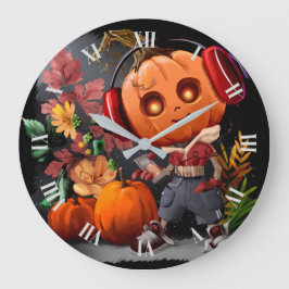 Pumpkin Halloween Musikfreund Große Wanduhr