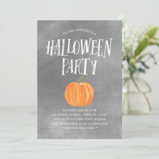 Pumpkin Halloween-Party Einladung Grau Wasserfarbe (Stehend Vorderseite)