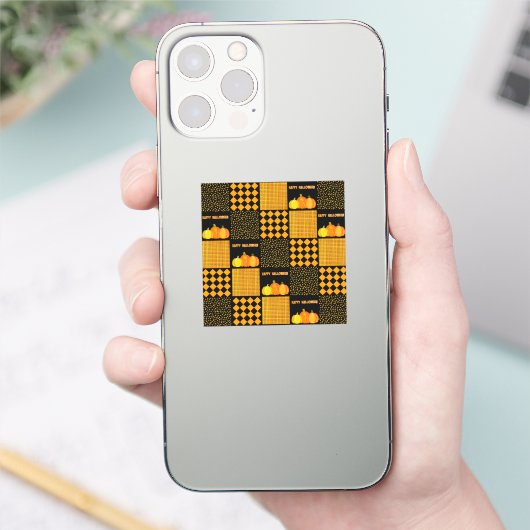 Pumpkin Halloween Patchwork Pattern Aufkleber (Telefon)