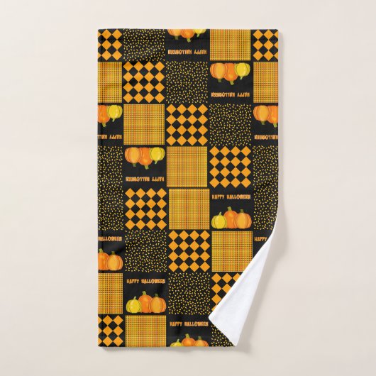 Pumpkin Halloween Patchwork Pattern Badhandtuch Set (Handtuch)