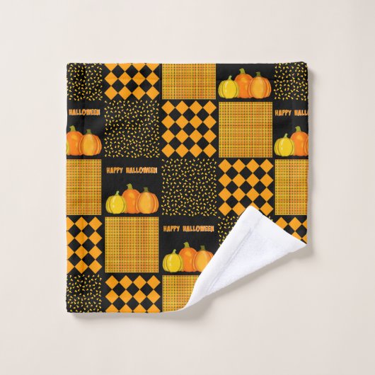 Pumpkin Halloween Patchwork Pattern Badhandtuch Set (Waschlappen)