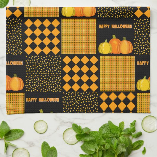 Pumpkin Halloween Patchwork Pattern Geschirrtuch (Gefaltet)