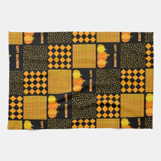 Pumpkin Halloween Patchwork Pattern Geschirrtuch (Horizontal)