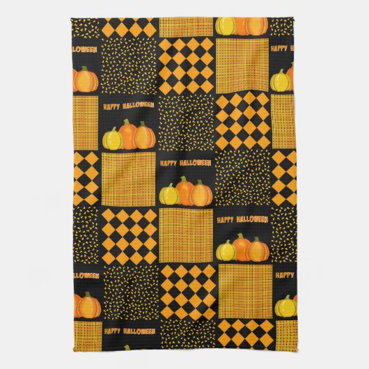 Pumpkin Halloween Patchwork Pattern Geschirrtuch (Vertikal)