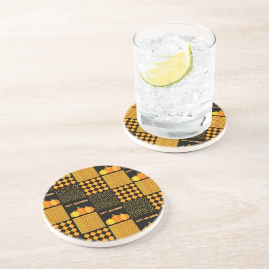 Pumpkin Halloween Patchwork Pattern Getränkeuntersetzer (Seite)