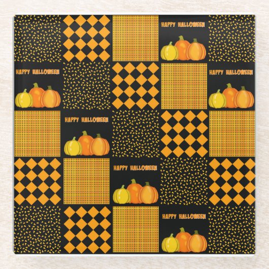 Pumpkin Halloween Patchwork Pattern Glasuntersetzer (Vorderseite)