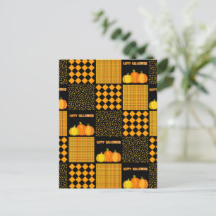 Pumpkin Halloween Patchwork Pattern Postkarte
