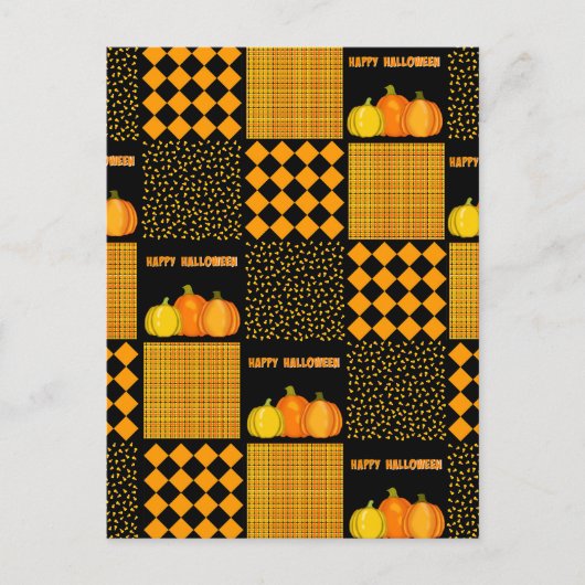 Pumpkin Halloween Patchwork Pattern Postkarte (Vorderseite)