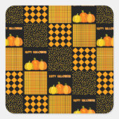 Pumpkin Halloween Patchwork Pattern Quadratischer Aufkleber (Vorderseite)