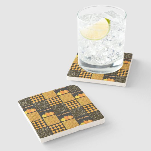 Pumpkin Halloween Patchwork Pattern Steinuntersetzer (Seitenansicht)