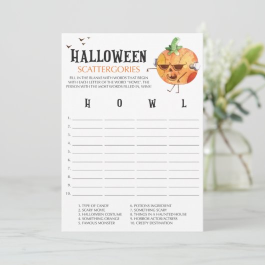 Pumpkin Halloween Scattergories Game Cards (Stehend Vorderseite)