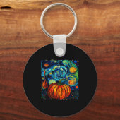 Pumpkin Halloween Starry Night Van Gogh Thanksgivi Schlüsselanhänger (Vorderseite)