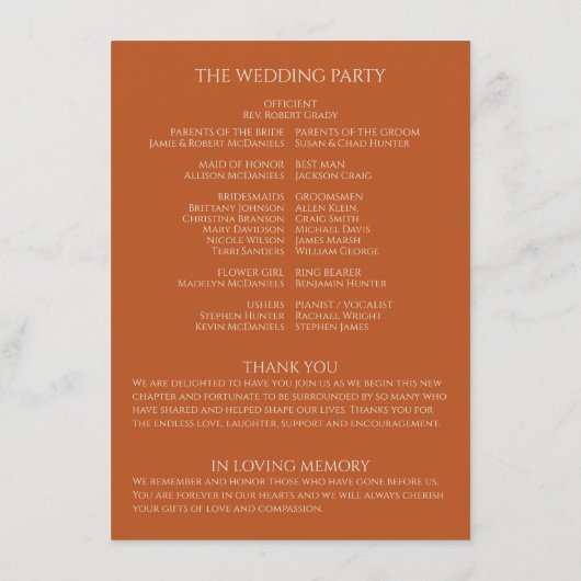 Pumpkin ・ Handgeschriebenes SkriptWedding-Programm Begleitkarte (Rückseite)