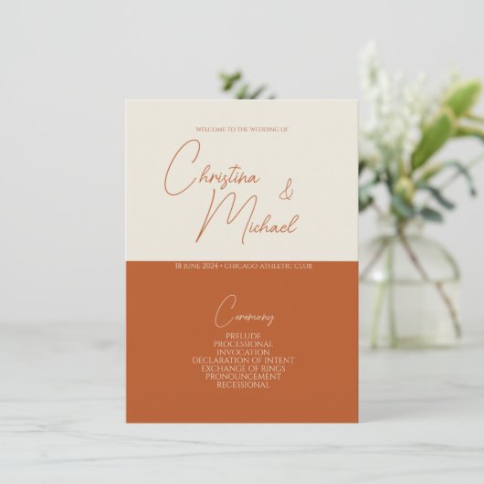 Pumpkin ・ Handgeschriebenes SkriptWedding-Programm Begleitkarte (Stehend Vorderseite)