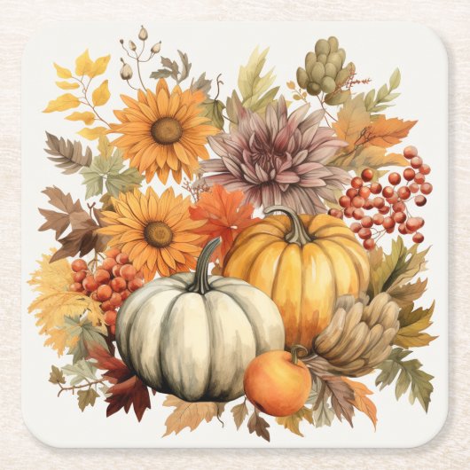 Pumpkin Harvest Floral Medley: Foliage und Florals Rechteckiger Pappuntersetzer (Vorderseite)