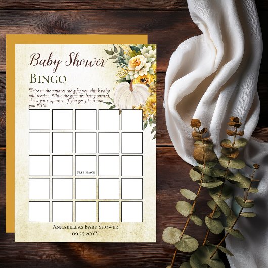 Pumpkin Harvest | Gold Floral Baby Dusche Bingo Einladung