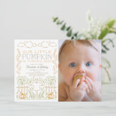 Pumpkin Harvest Scarecrow Foto 1. Geburtstag Einladung (Stehend Vorderseite)