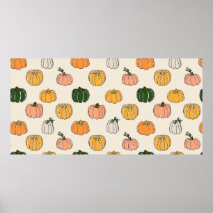 Pumpkin Harvest Vintag Seamless Muster Poster