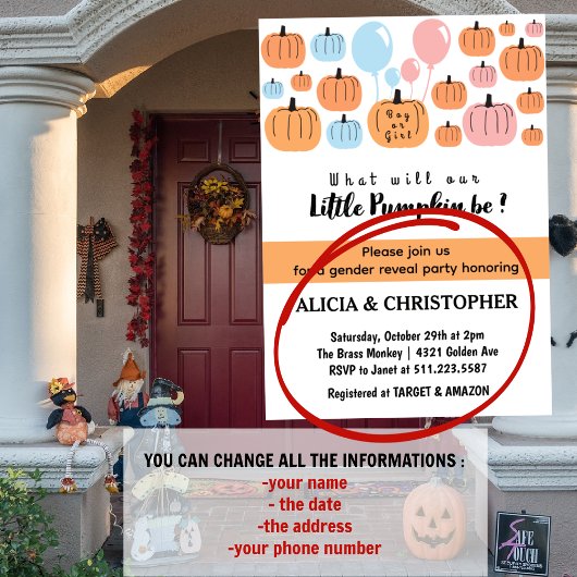 Pumpkin, He oder She Halloween Gender Reveal Einladung