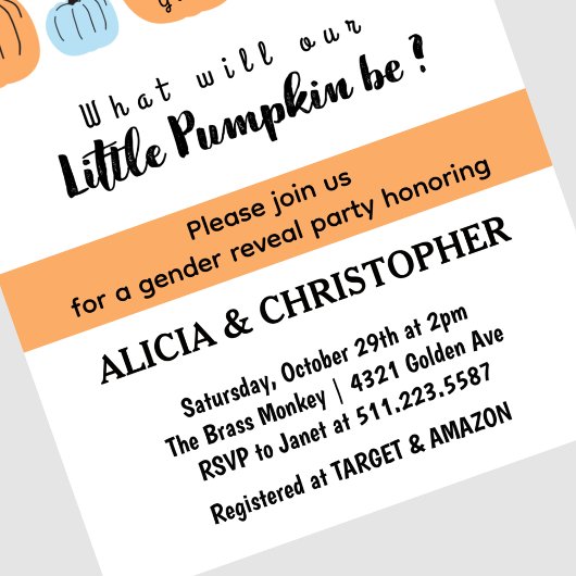 Pumpkin, He oder She Halloween Gender Reveal Einladung