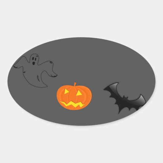 Pumpkin head, bat and ghost on gray ovaler aufkleber (Vorderseite)
