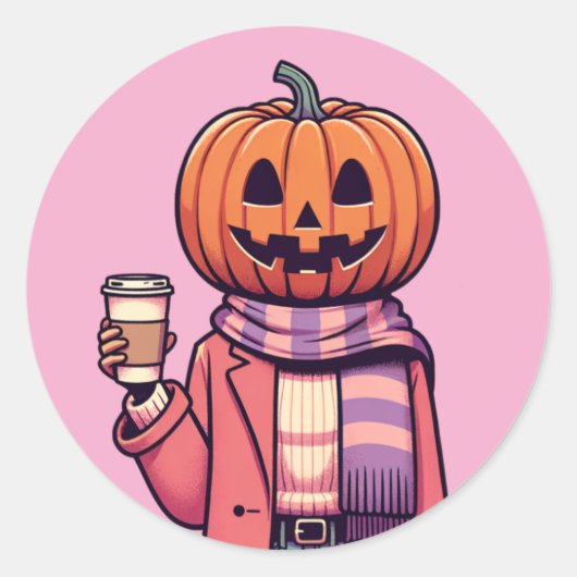 Pumpkin Head Coffee Fall Saison Shirt Runder Aufkleber (Vorderseite)