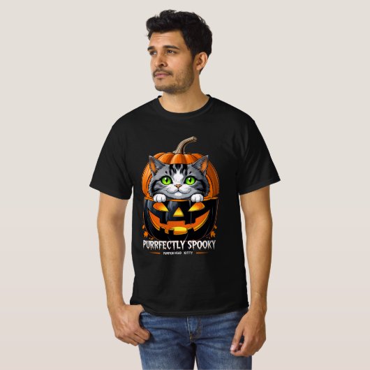 Pumpkin Head Kitty sauber gesprochen Halloween T-Shirt (Vorne ganz)