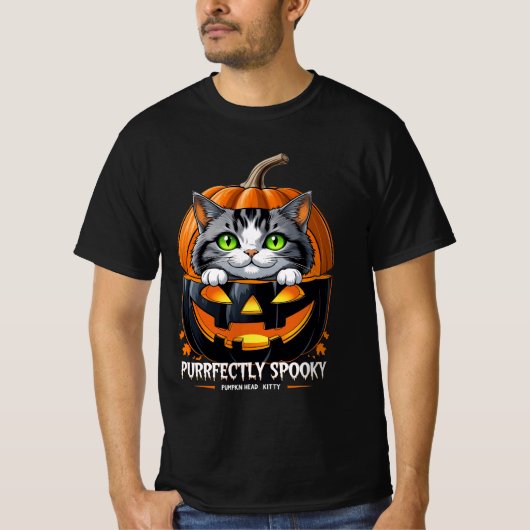 Pumpkin Head Kitty sauber gesprochen Halloween T-Shirt (Vorderseite)