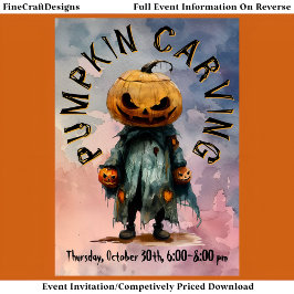 Pumpkin Head Scarecrow Spooky Carving Party Bl C6 Einladung