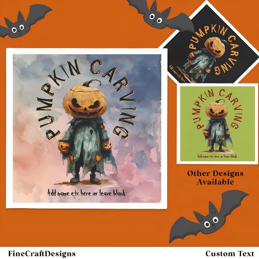 Pumpkin Head Scarecrow Spooky Carving Party Bl C6 Serviette