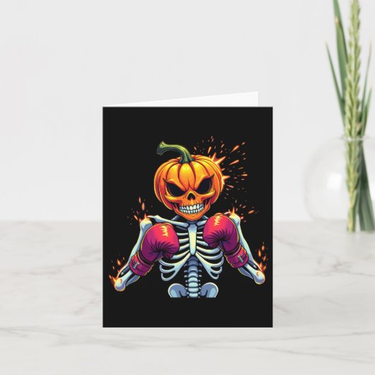 Pumpkin Head Skeleton Boxing Halloween Spooky Figh Karte (Vorderseite)