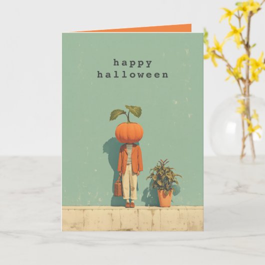 Pumpkin Head Surreal Portrait Karte (Gelbe Blume)