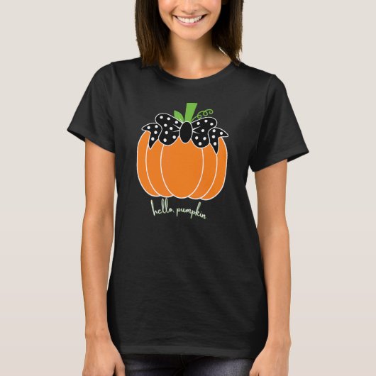 Pumpkin Hello Polka Dot Bow Fall Niedlicher Ernted T-Shirt (Vorderseite)