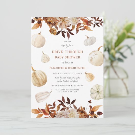 Pumpkin Herbst Autumn Drive Rust durch Baby Dusche Einladung (Stehend Vorderseite)