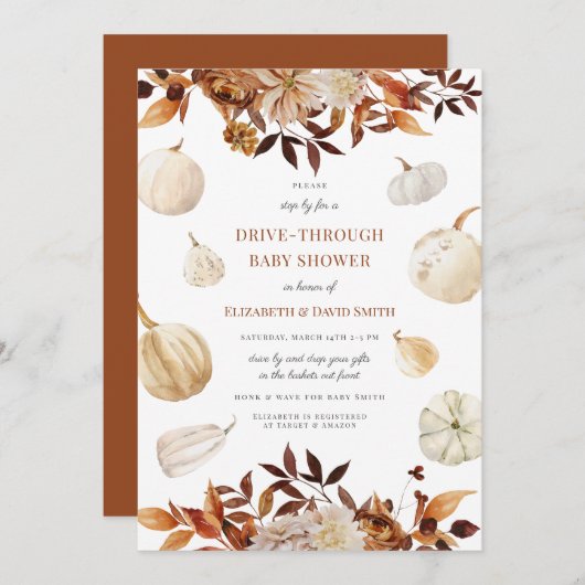 Pumpkin Herbst Autumn Drive Rust durch Baby Dusche Einladung (Vorne/Hinten)