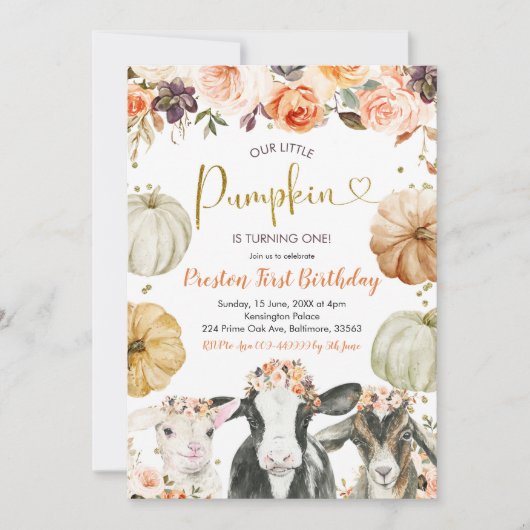 Pumpkin Herbst Blumenfarm Geburtstag Einladung (Vorderseite)