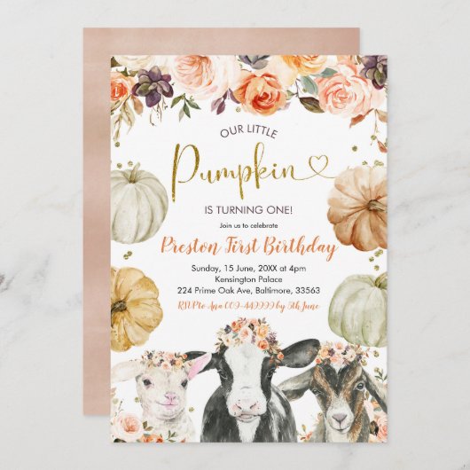 Pumpkin Herbst Blumenfarm Geburtstag Einladung (Vorne/Hinten)