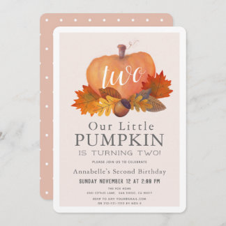 Pumpkin Herbst lässt Blush Pink Girl 2. Geburtstag Einladung
