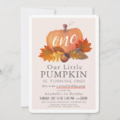 Pumpkin Herbst lässt Pink Virtual 1. Geburtstag Einladung (Vorderseite)