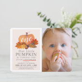 Pumpkin Herbst Pink Foto Virtual 1. Geburtstag Einladung (Stehend Vorderseite)