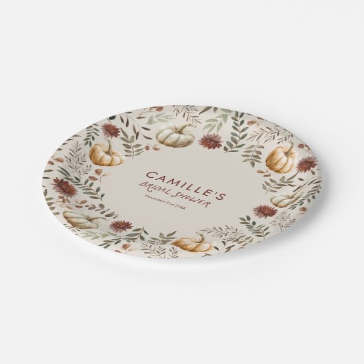 Pumpkin Herbst Rustikales Brautparty Pappteller (Schrägansicht)